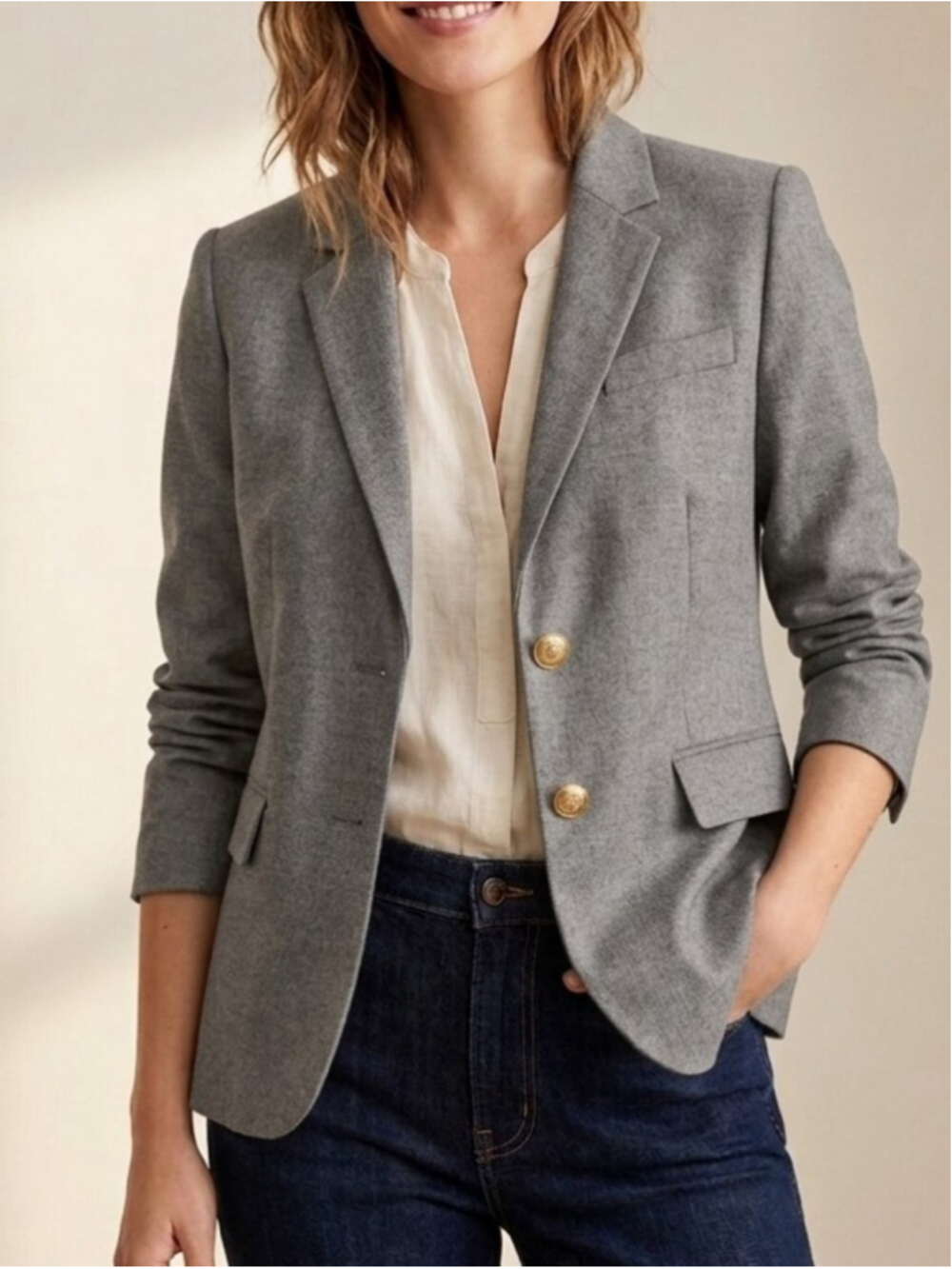 J Crew Lightweight Wool Blend Gray Two Button Blazer Size 12 Prep Preppy Office